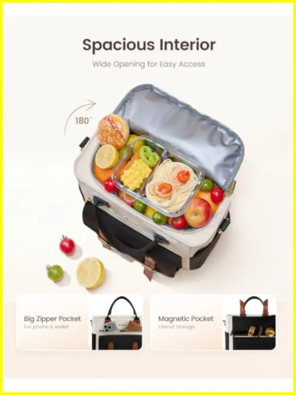 Insulated Lunch Bag with PEVA Lining, Leakproof, Large Capacity for Work &